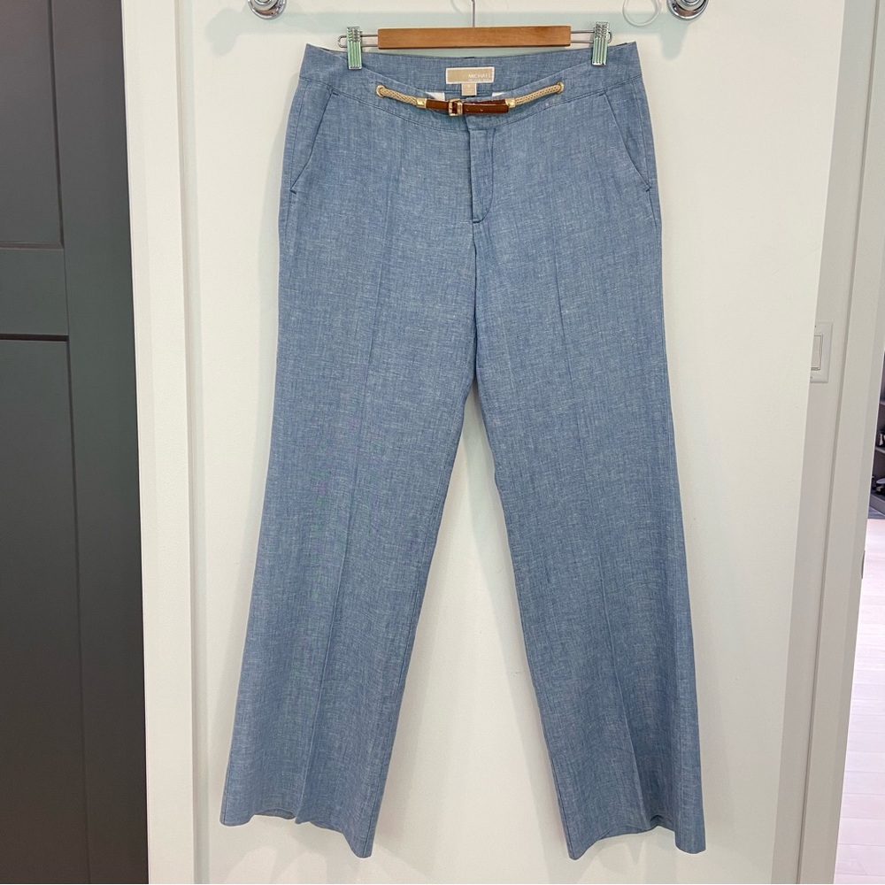Michael Kors trousers pant wide leg light blue linen &cotton blend lightweight 8 - Picture 4 of 16